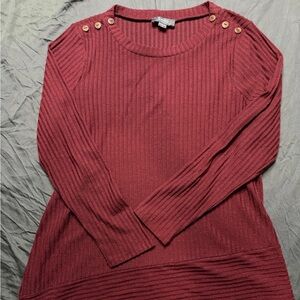 Elegant Burgundy Ribbed Blouse with Button Details